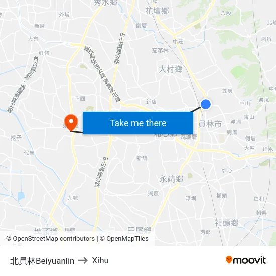 North Yuanlin to Xihu map