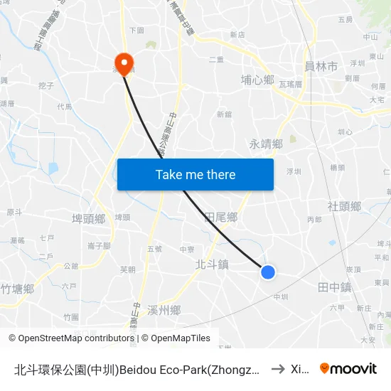 Beidou Eco-Park (Zhongzun) to Xihu map
