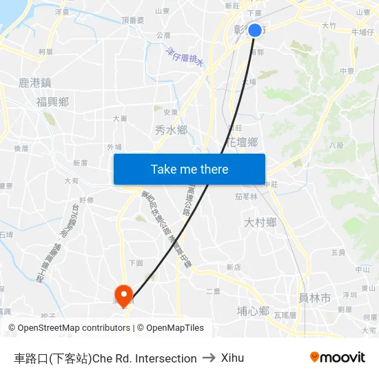 Che Rd. Intersection to Xihu map