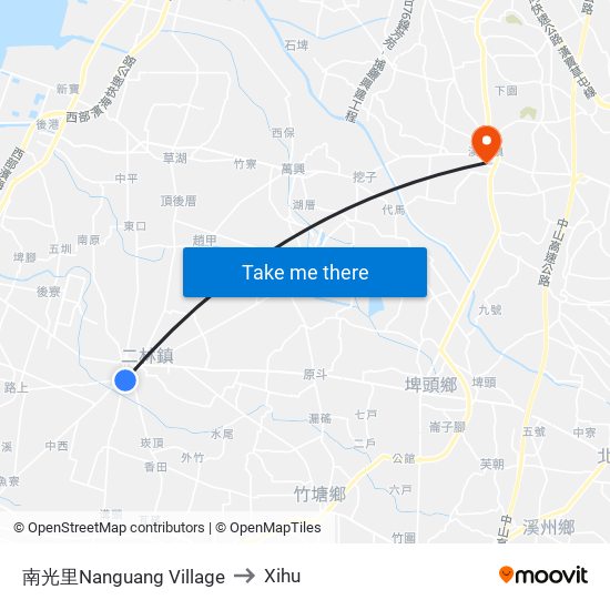 南光里Nanguang Village to Xihu map