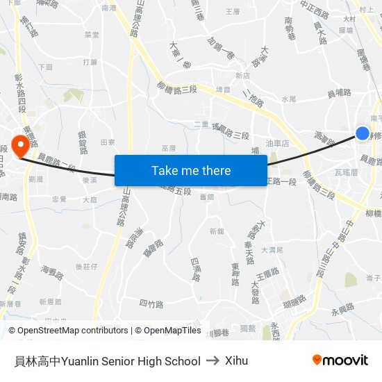 員林高中Yuanlin Senior High School to Xihu map