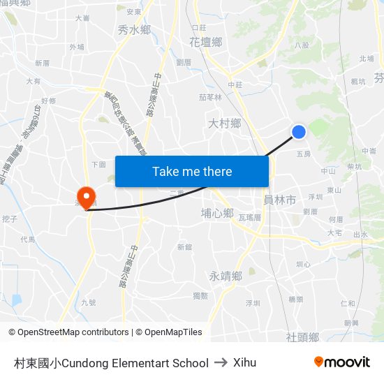 村東國小Cundong Elementart School to Xihu map