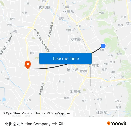 Yutian Company to Xihu map