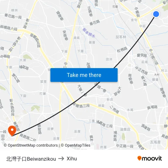 Beiwanzikou to Xihu map