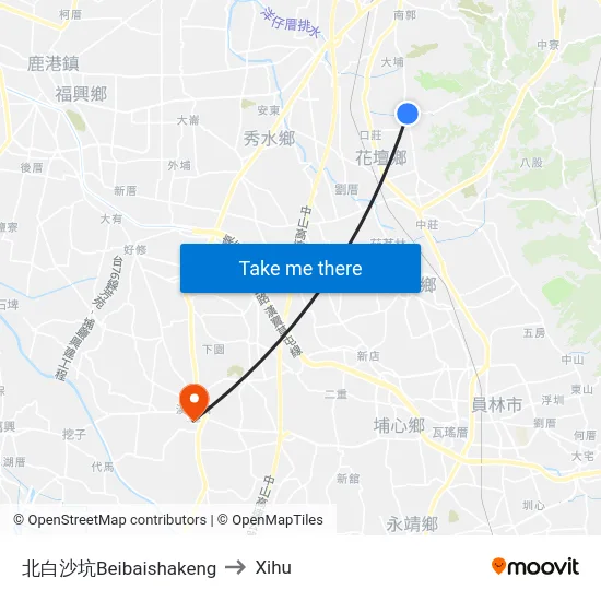 Beibaishakeng to Xihu map