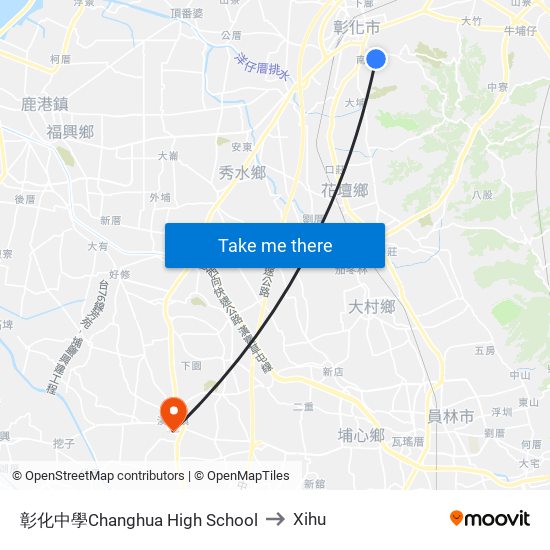 彰化中學Changhua High School to Xihu map