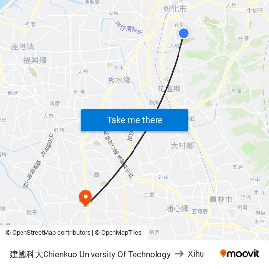 建國科大Chienkuo University Of Technology to Xihu map