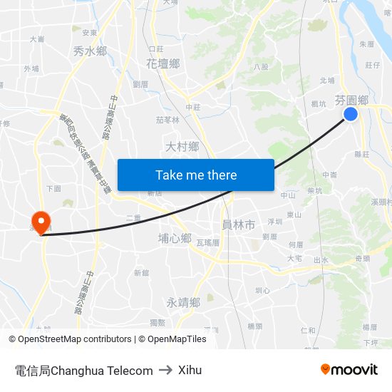 電信局Changhua Telecom to Xihu map