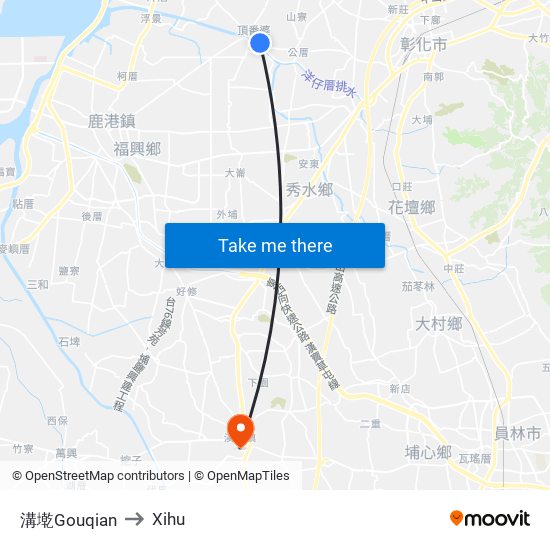 溝墘Gouqian to Xihu map