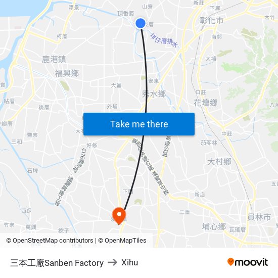 三本工廠Sanben Factory to Xihu map