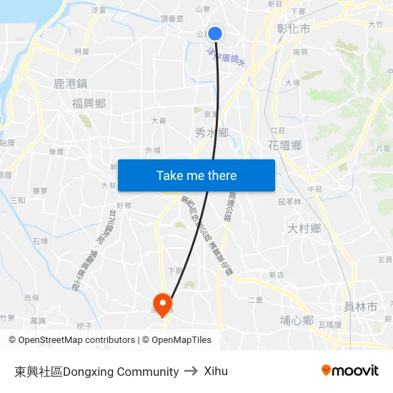 Dongxing Community to Xihu map