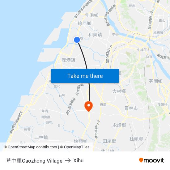 草中里Caozhong Village to Xihu map