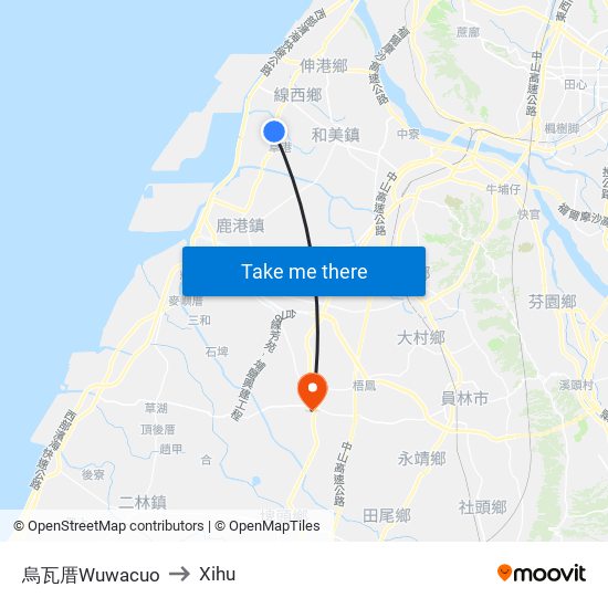 烏瓦厝Wuwacuo to Xihu map