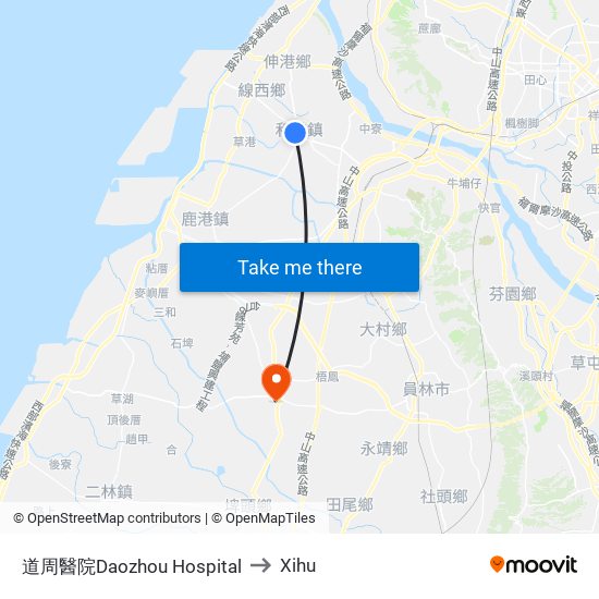 道周醫院Daozhou Hospital to Xihu map