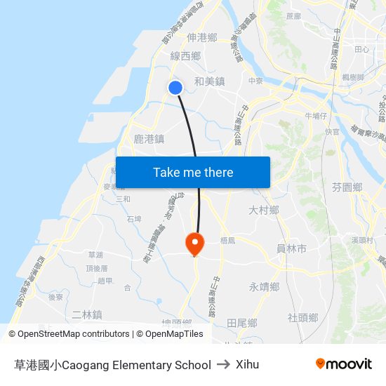 草港國小Caogang Elementary School to Xihu map