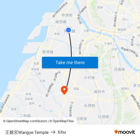 王爺宮Wangye Temple to Xihu map