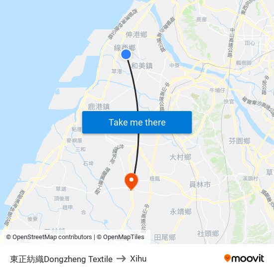 東正紡織Dongzheng Textile to Xihu map