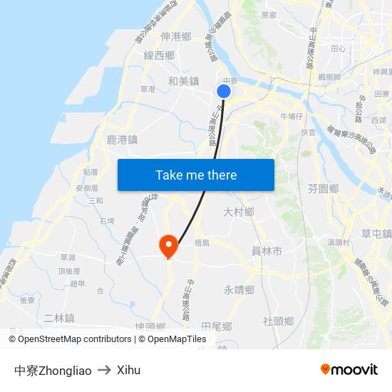 中寮Zhongliao to Xihu map