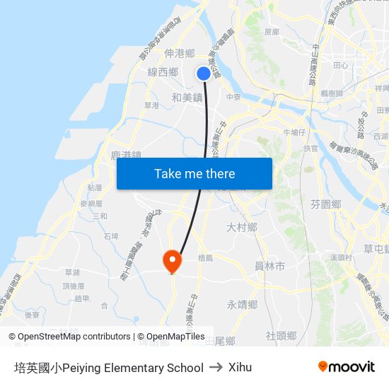 培英國小Peiying Elementary School to Xihu map