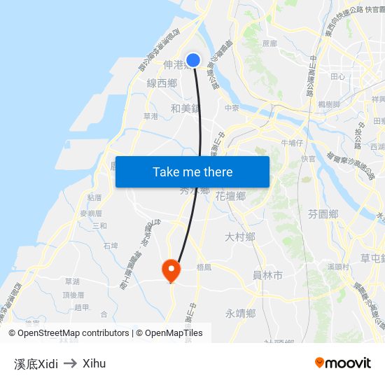 溪底Xidi to Xihu map