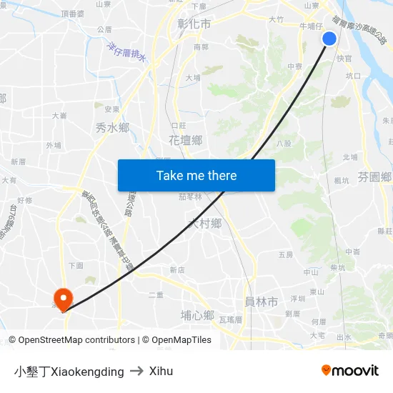 Xiaokengding to Xihu map