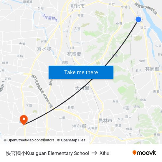 快官國小Kuaiguan Elementary School to Xihu map