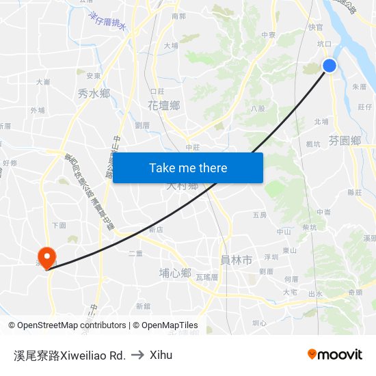 溪尾寮路Xiweiliao Rd. to Xihu map