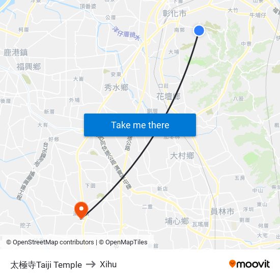 太極寺Taiji Temple to Xihu map