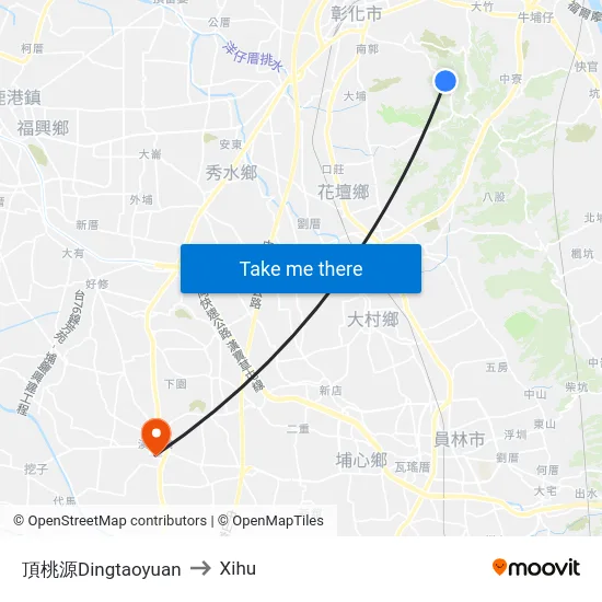 Dingtaoyuan to Xihu map