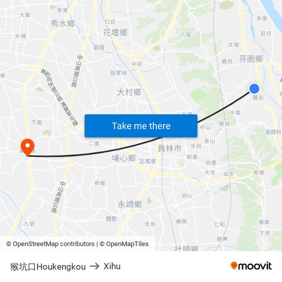 猴坑口Houkengkou to Xihu map