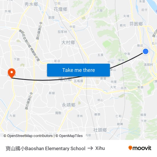 寶山國小Baoshan Elementary School to Xihu map