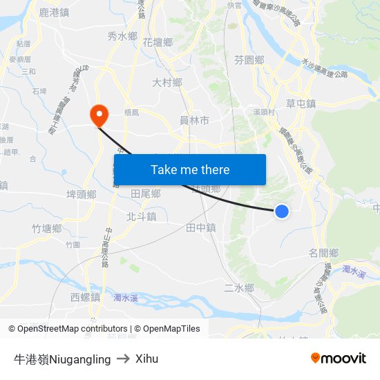 牛港嶺Niugangling to Xihu map