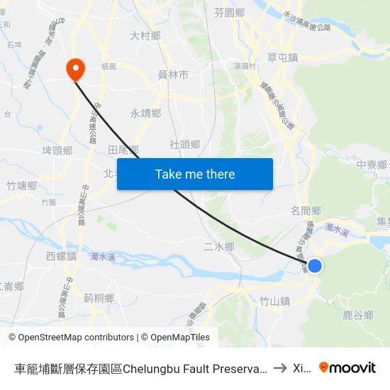 Chelungbu Fault Preservation Park to Xihu map