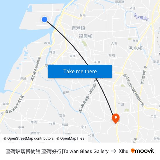 臺灣玻璃博物館[臺灣好行]Taiwan Glass Gallery to Xihu map