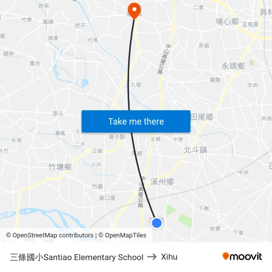 三條國小Santiao Elementary School to Xihu map