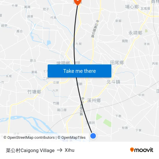 Caigong Village to Xihu map