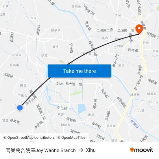 Joy Wanhe Branch to Xihu map