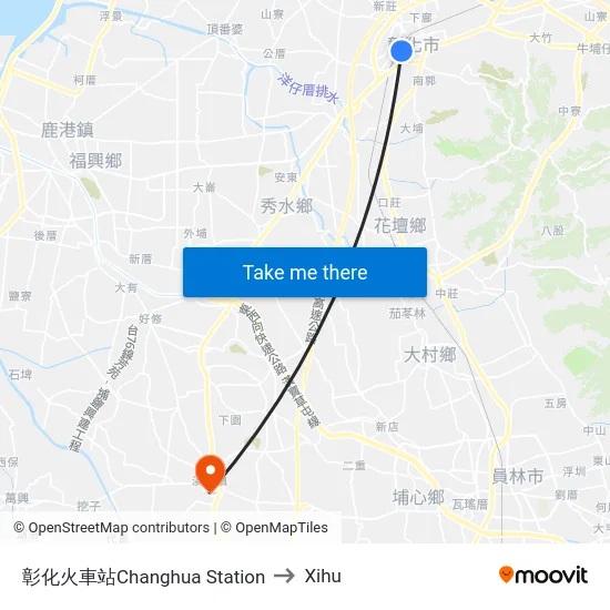 彰化火車站Changhua Station to Xihu map