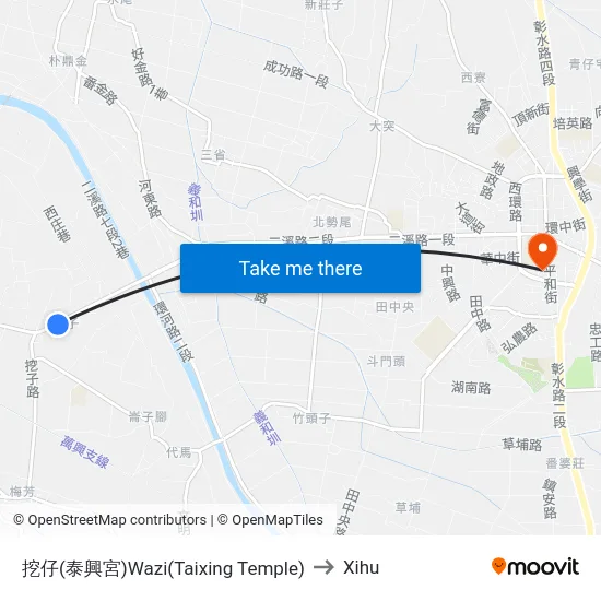 Wazi (Taixing Temple) to Xihu map