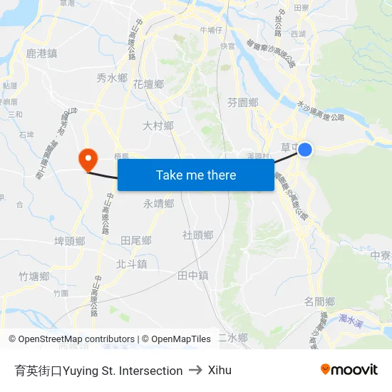 Yuying Street Intersection to Xihu map