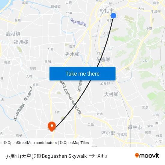 八卦山天空歩道Baguashan Skywalk to Xihu map