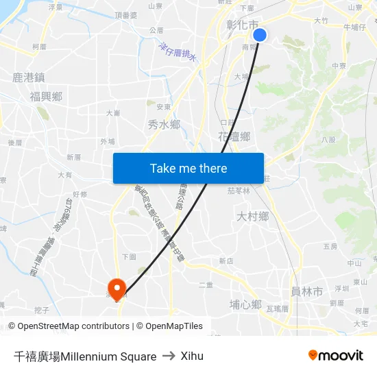 Millennium Square to Xihu map