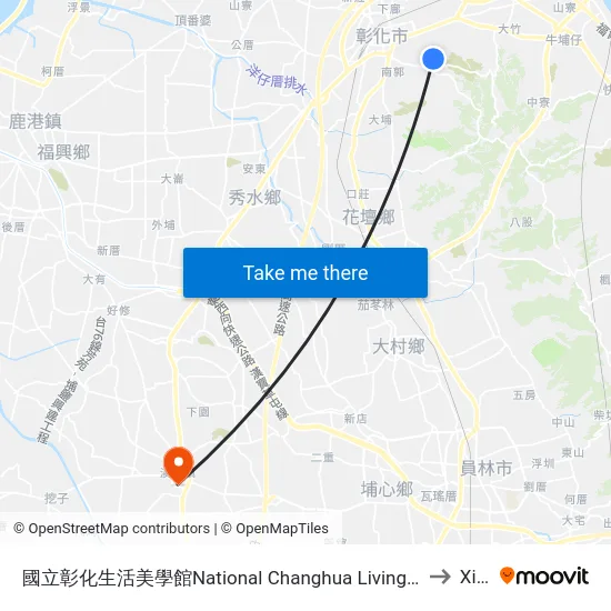 National Changhua Living Art Center to Xihu map