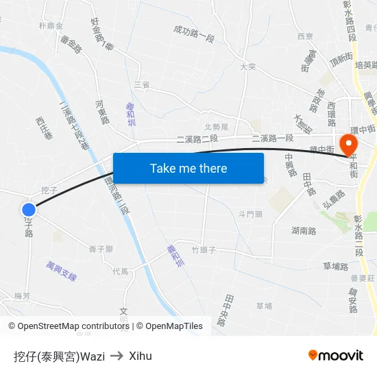 Wazi (Taixing Temple) to Xihu map
