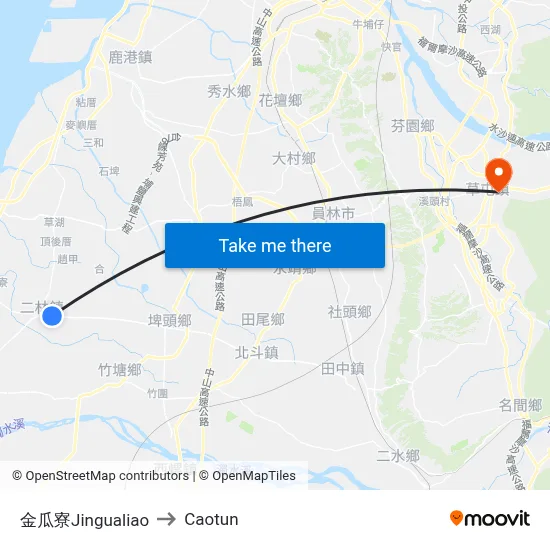 Jingualiao to Caotun map