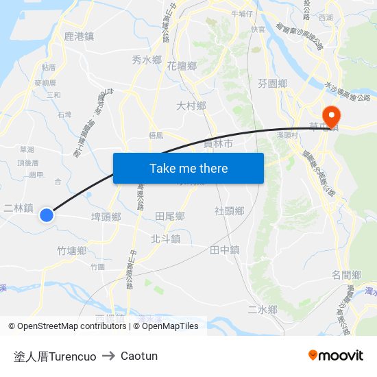 塗人厝Turencuo to Caotun map