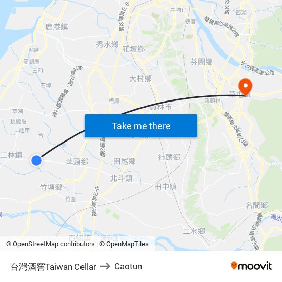 台灣酒窖Taiwan Cellar to Caotun map