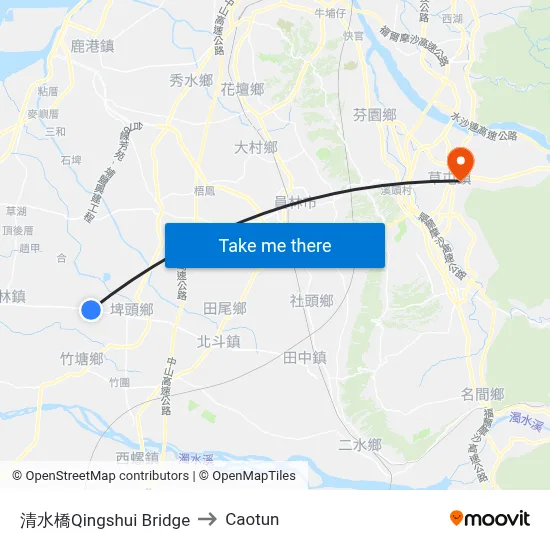 Qingshui Bridge to Caotun map