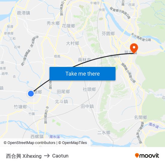 西合興 Xihexing to Caotun map