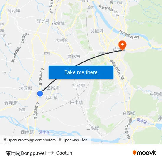 Dongpuwei to Caotun map